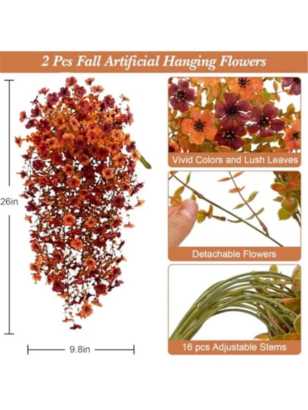 Artificial Mums for Outdoor 2 Pcs Fake Fall Hanging Flowers Mixed